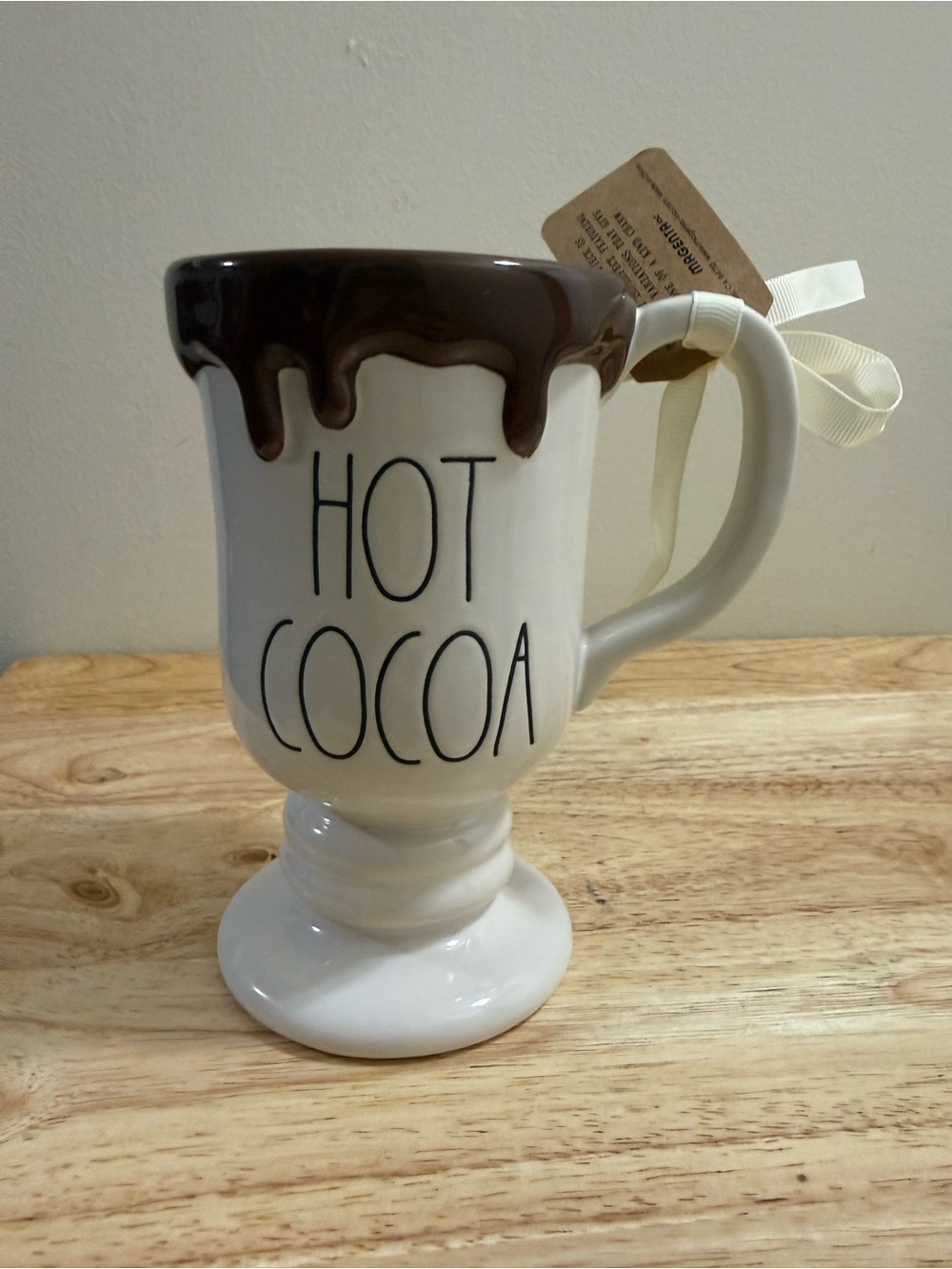 Rae Dunn White Ceramic 'HOT COCOA' Mug with Brown Drip Rim